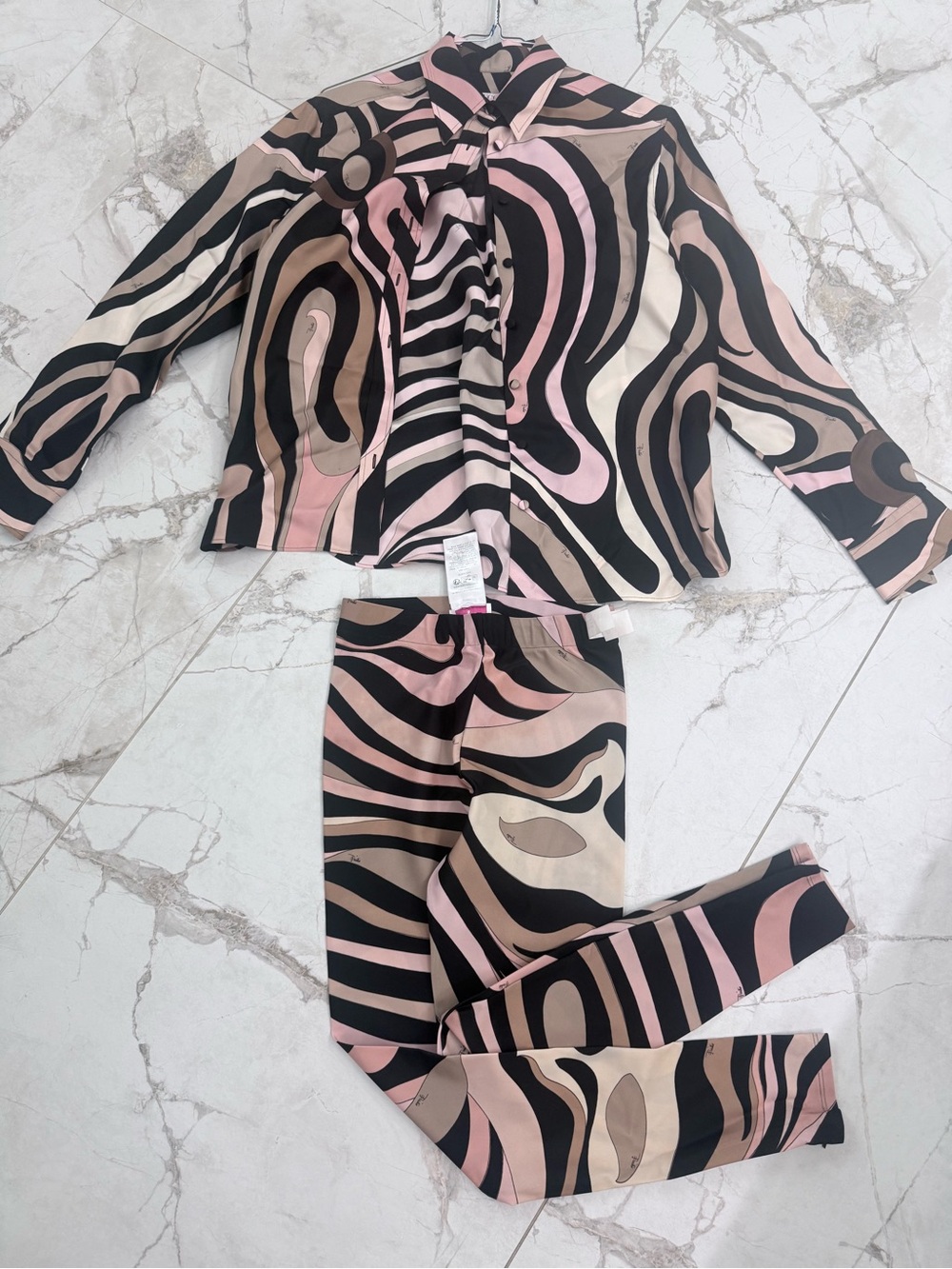 Emilio Pucci Black and Nude Swirl Print Leggings